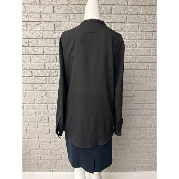 Calvin Klein Women Black with Animal Trim Roll Tab Button Front Button Shirt M - Picture 2 of 10